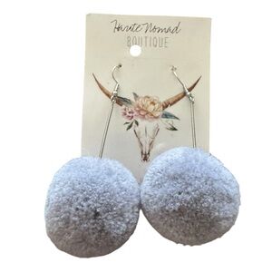 Bohemian Gray Pom Pom Earrings